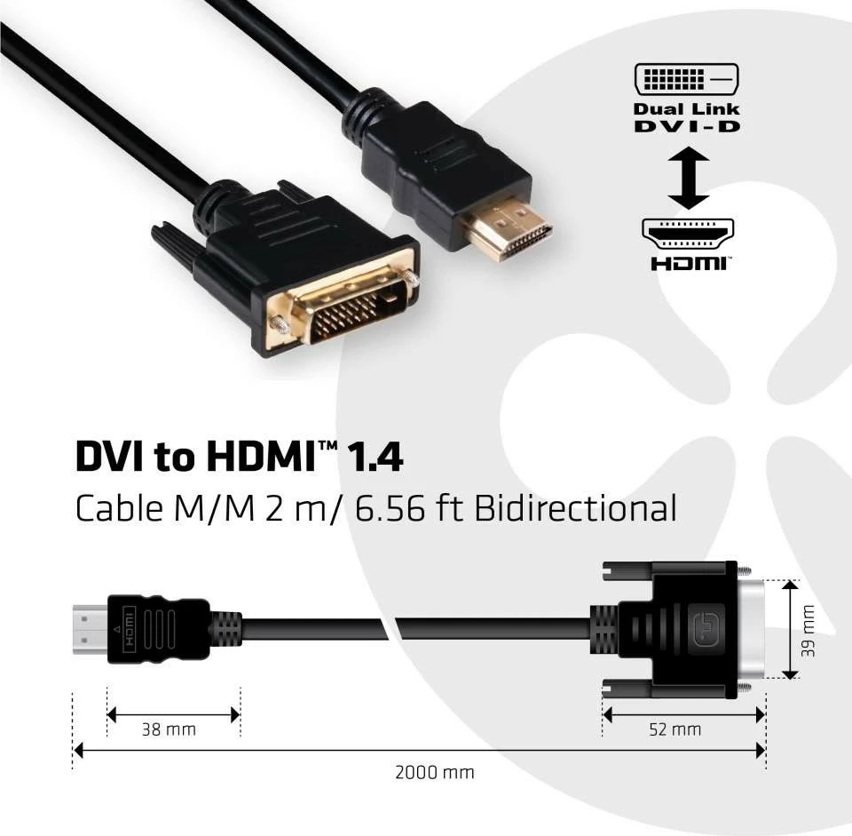 Kabel DVI na HDMI 2 m 4K30Hz črn, Club3D