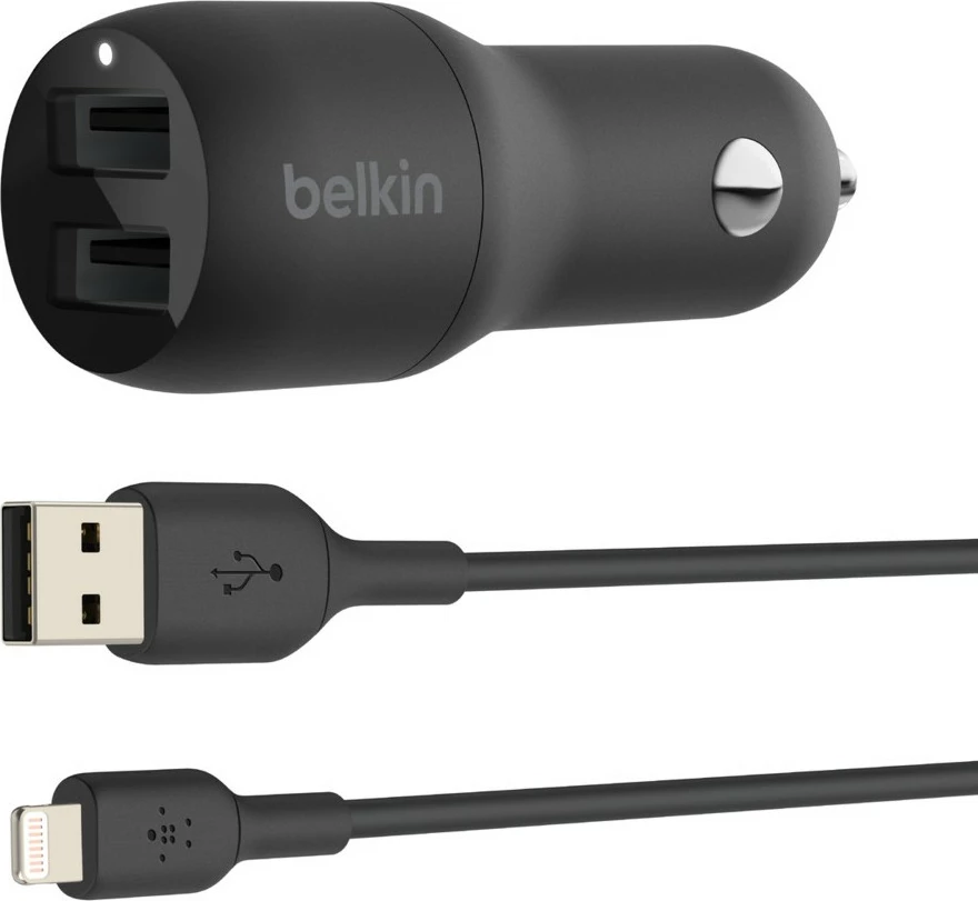 Avto polnilec Belkin Boost Charge, 24 W, 1 m, črn