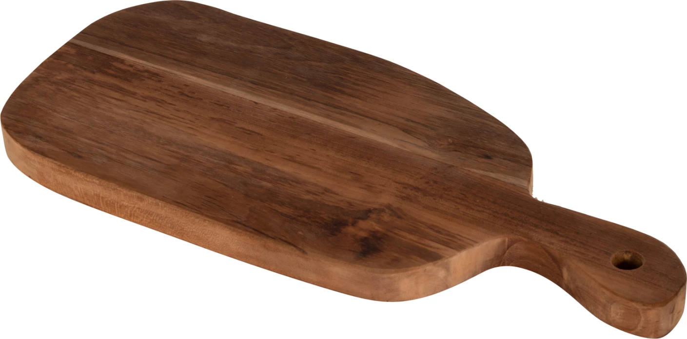 Deska za rezanje v normalni obliki FH4290 iz tikovine v naravni barvi - luknja za obešanje in ročaj 19x43,5x2Hcm