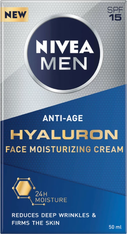 Krema za obraz proti gubam Nivea Men Hyaluron Anti-Wrinkle, za moške, 50 ml