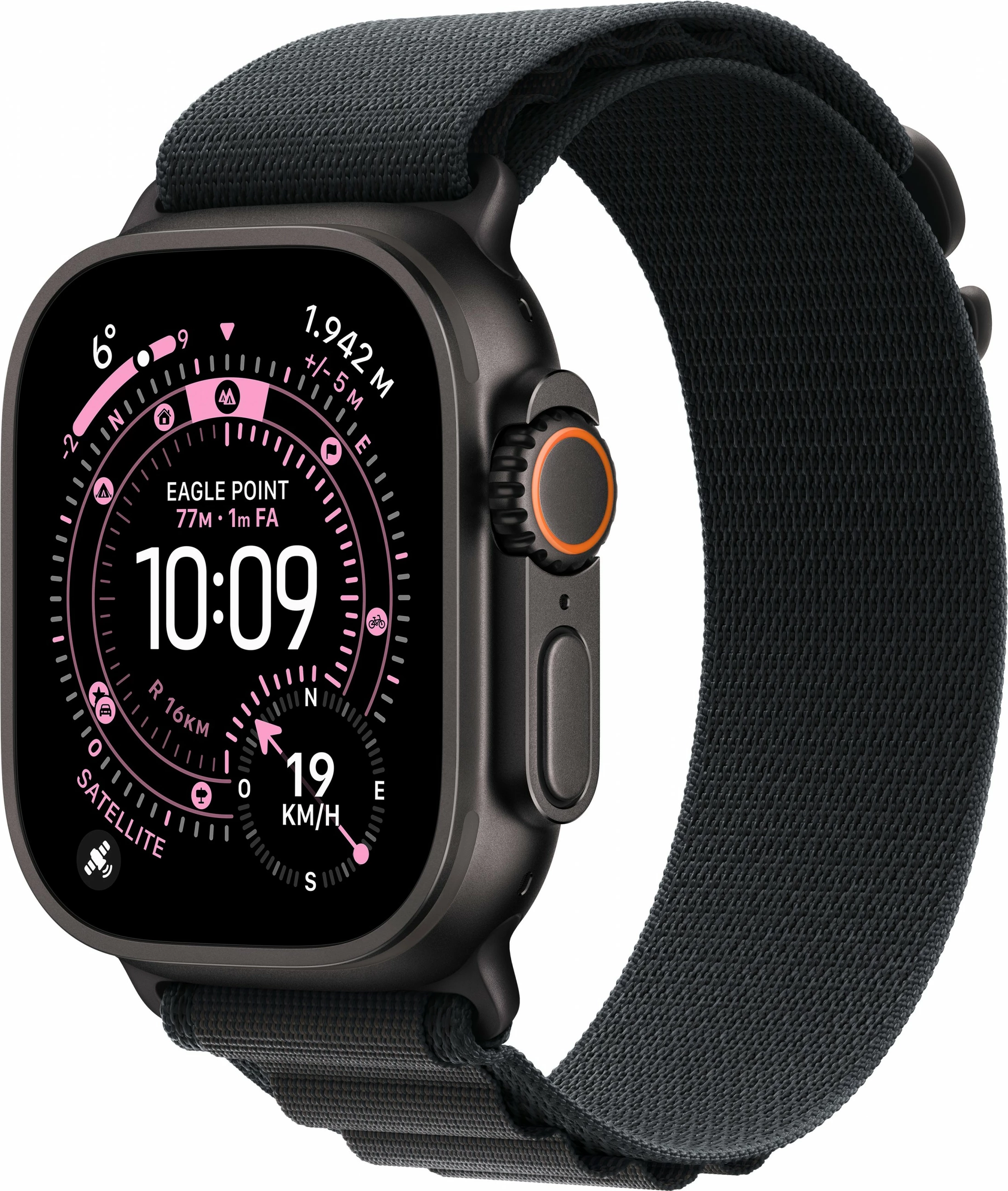 Pametna ura iz titana Apple Watch Ultra 3, 49 mm, Alpine Loop, črna, Large, s mobilno povezljivostjo