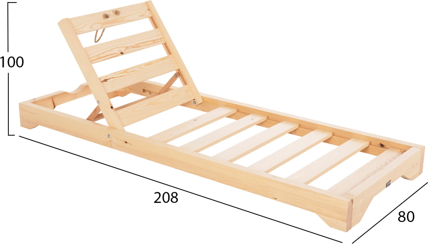 Profesionalni ležalnik za plažo IKARIA FH6115.01 iz borovega lesa v naravni barvi 80x208x32-100Hcm