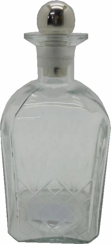 Dekorativna steklenica iz stekla, prozorna, aluminijast pokrov (srebrna), 10x10x26 cm