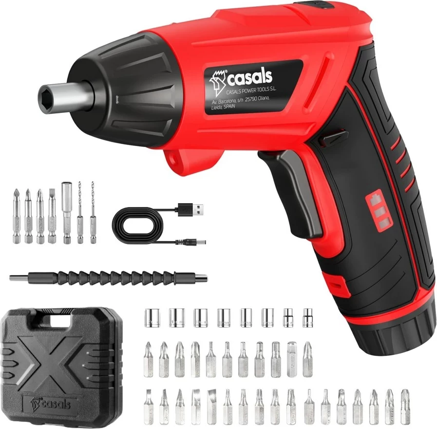 Električni izvijač Casals CCS3621BC, 3.6V, z ohišjem in LED, črno/rdeč
