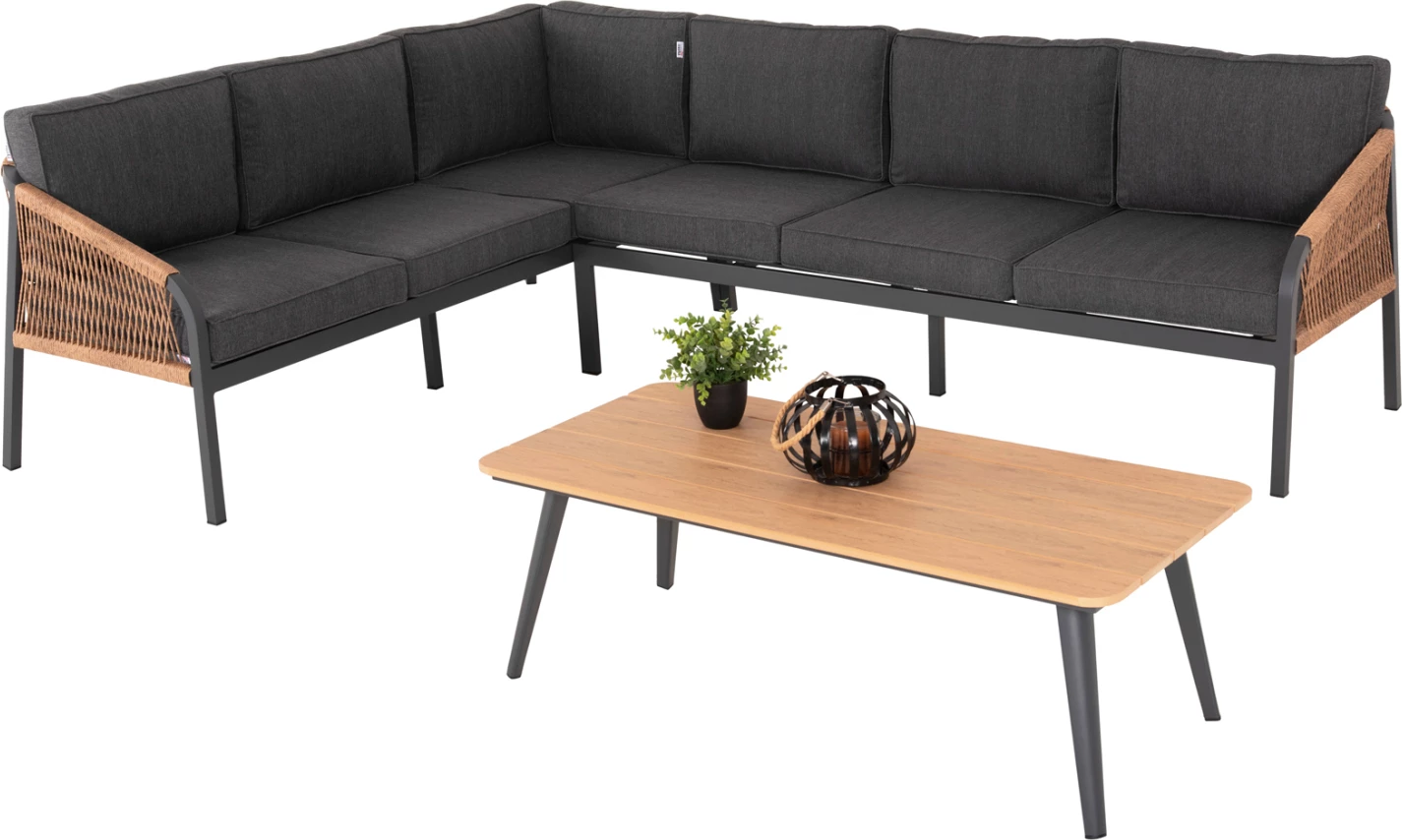 Zunanji kotni lounge set MAERLY FH6140.02 aluminij in blazine v antracit-bež sintetični vrvi