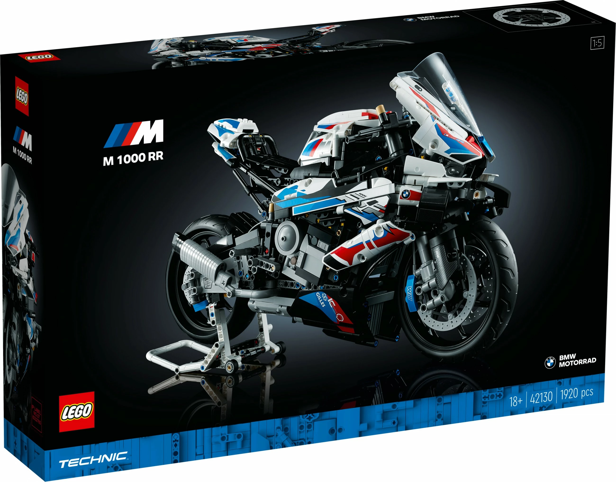 Model motorja v merilu 1:5 LEGO Technic BMW M 1000 RR, 1921 delov, večbarven