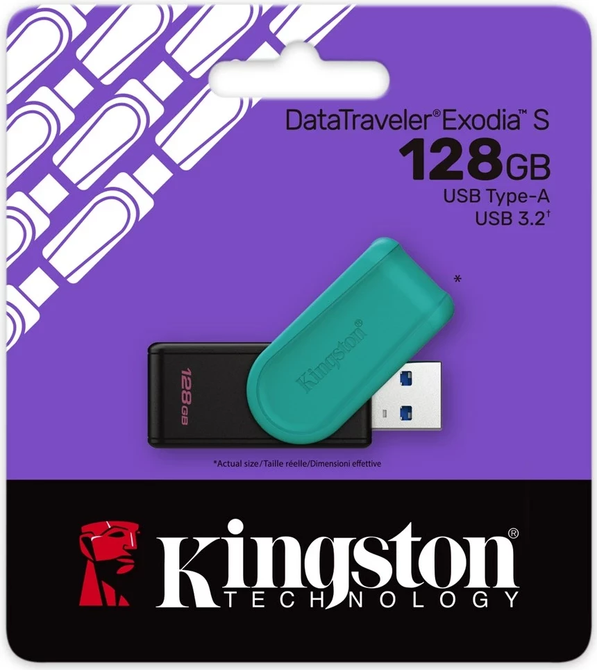 USB ključ 128GB, Kingston DataTraveler Exodia S, USB 3.2, črn/tirkiz