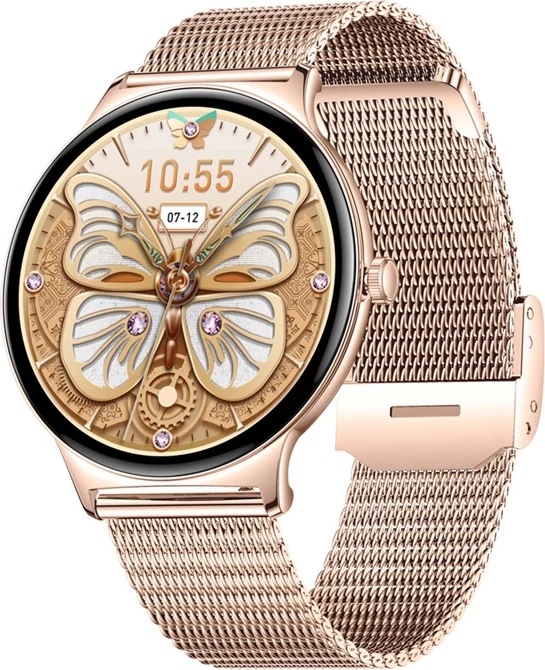 Pametna ura 1,43" AMOLED, klici Bluetooth, 100+ športov, IP67, pašček iz nerjavnega jekla, zlata, Colmi V89