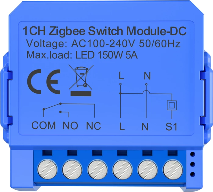 1-kanalni ZigBee modul s breznapetostnim kontaktom, Avatto ZWSM16-DC32V-1, DC 12–32 V 150 W/5 A, Tuya Smart Life