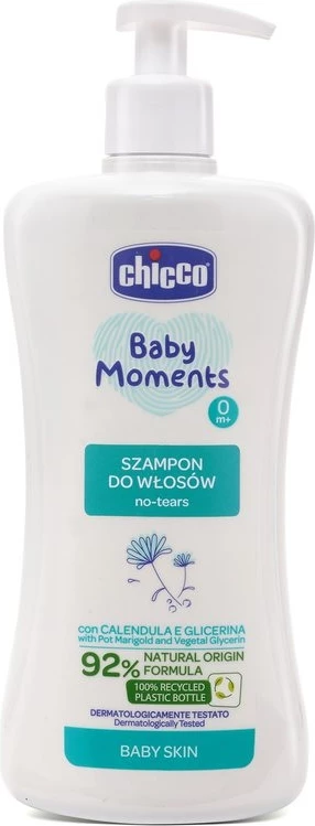 Otroški šampon z izvlečkom ognjiča, Chicco Baby Moments Hair Shampoo 0m+ uniseks 500 ml