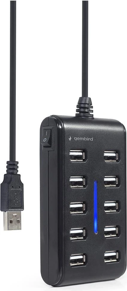 USB razdelilec Gembird, 10 x USB 2.0, črn