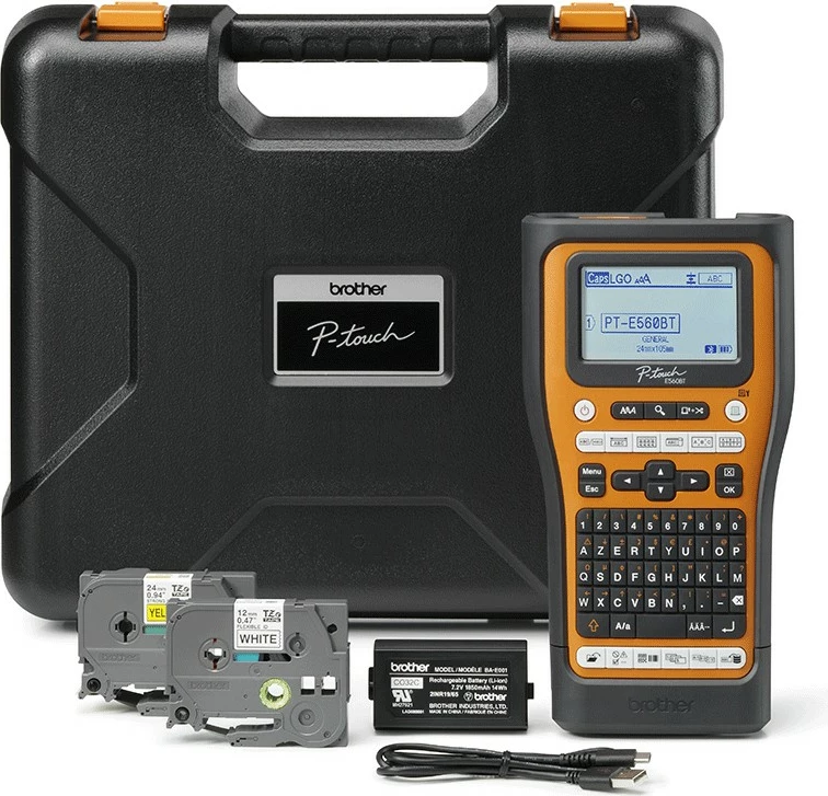 Prenosni tiskalnik etiket Brother P-Touch E560BTVP, Bluetooth, vgrajena baterija, oranžen