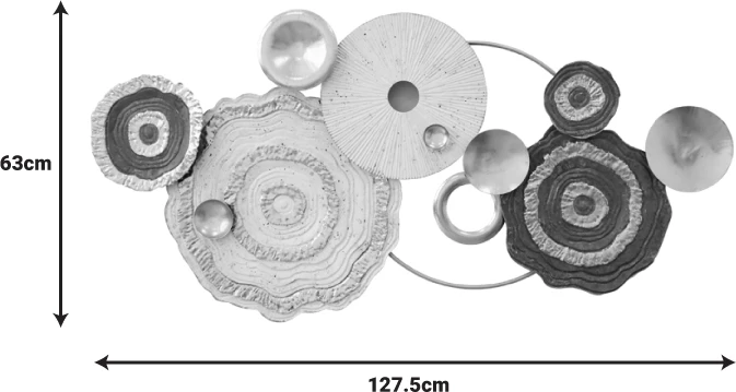 Dekoracija za steno iz kovine, zlatorumeno-bela-črna, 127,5x63x6 cm