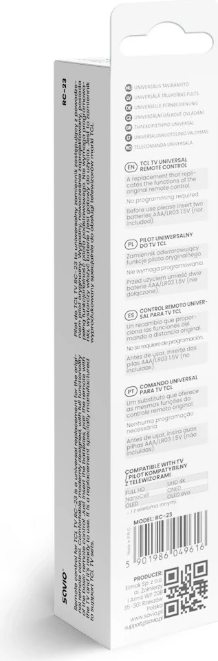 Univerzalni daljinski upravljalnik SAVIO RC-23 za TCL, črn