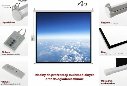 Električni projekcijski zaslon ART EL F100 4:3, 100 palcev, z daljinskim upravljalnikom, bel