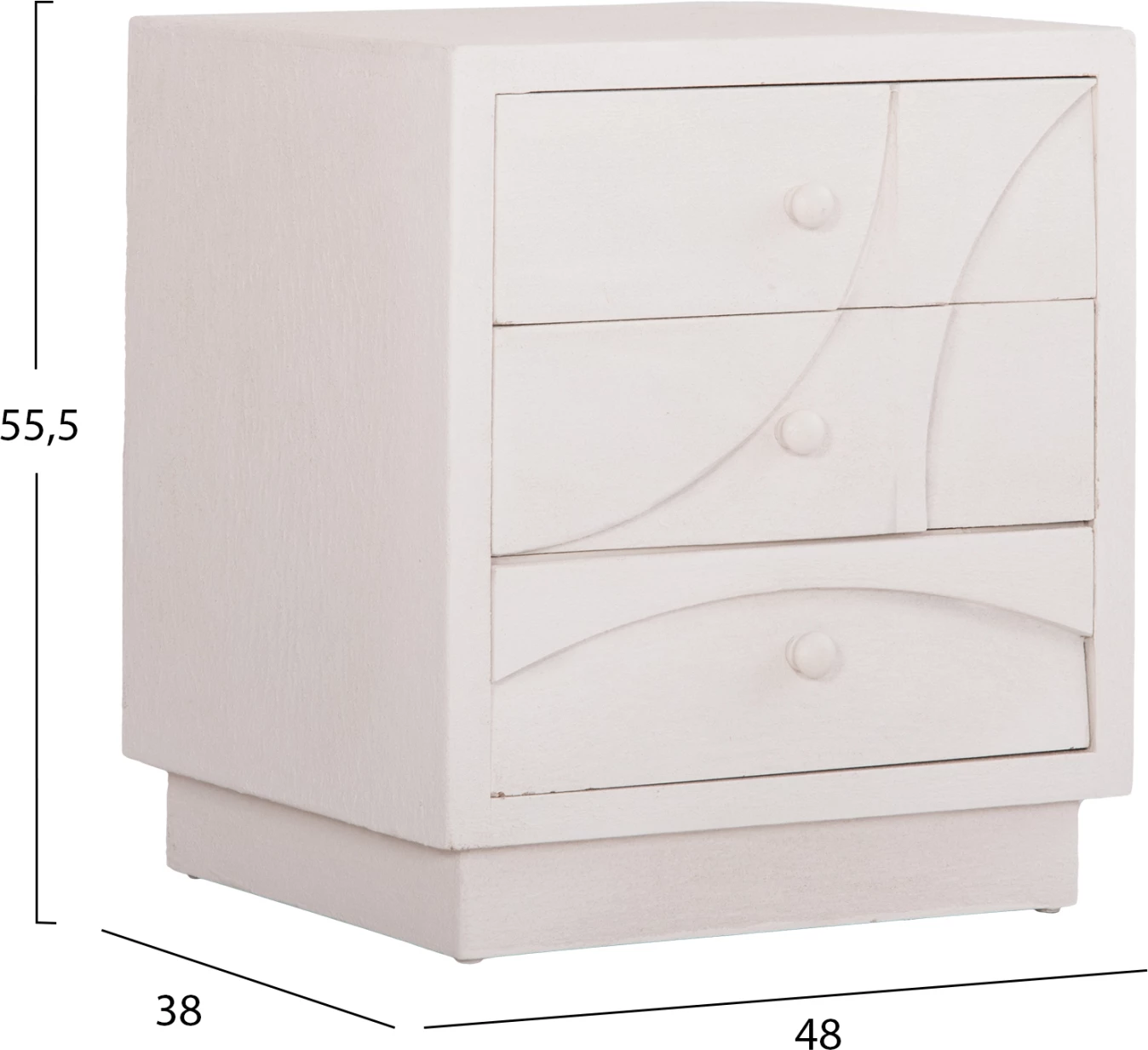 Nočna omarica serije Santorini FH18047 MDF v umazano beli barvi - 3 predali 48x38x55.5Hcm