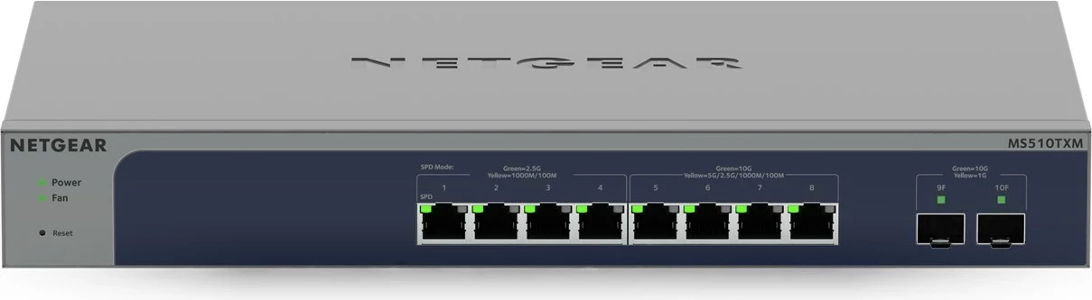 Pametni upravljani Switch NETGEAR 8-portni Multi-Gigabit/10G Ethernet z 2 SFP+ priključkoma, sivi