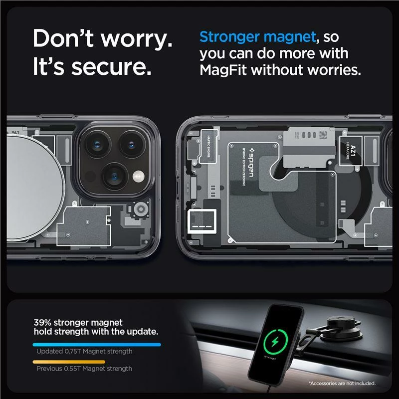 Prozoren zaščitni ovoj z magnetom Spigen Ultra Hybrid Mag za iPhone 15 Pro, MagSafe, Zero One, prozorno/siv
