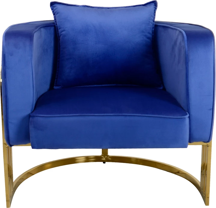 Stol z modrim žametnim oblazinjenjem in zlatim kovinskim ogrodjem, Roblu, 72 x 77,4 x 70 cm