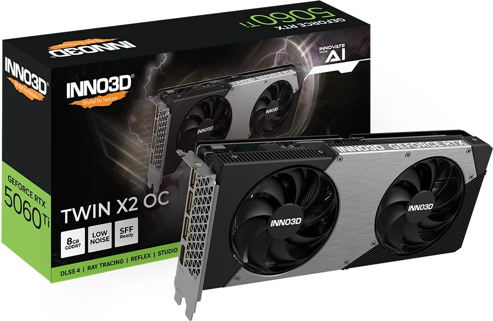 Grafična kartica INNO3D GeForce RTX 5060 Ti TWIN X2 OC, 8 GB GDDR7, siva