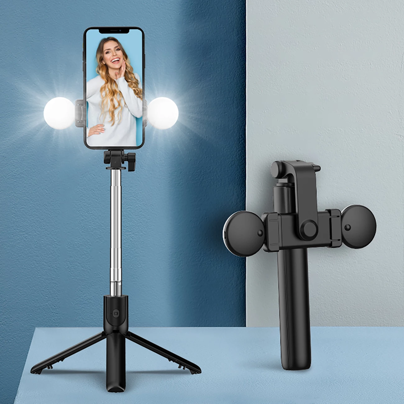 Selfie palica s teleskopskim stojalom, LED luč, Bluetooth, 71 cm, črna Hurtel WR1YXS