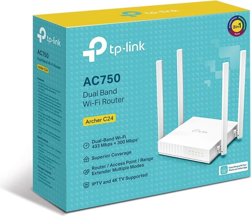 Brezžični usmerjevalnik Archer C24 TP-Link, Fast Ethernet, dvopasovni 2,4 GHz / 5 GHz, bel