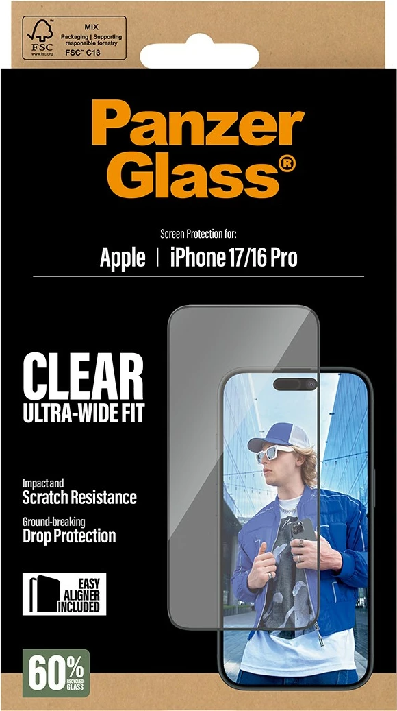 Zaščitno steklo PanzerGlass za iPhone 17/16 Pro, prozorno