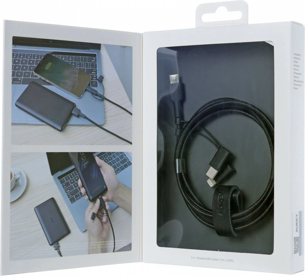 Kabel 3-v-1, 1,2 m, USB C, Lightning, Micro USB, črn AUKEY CB-BAL5