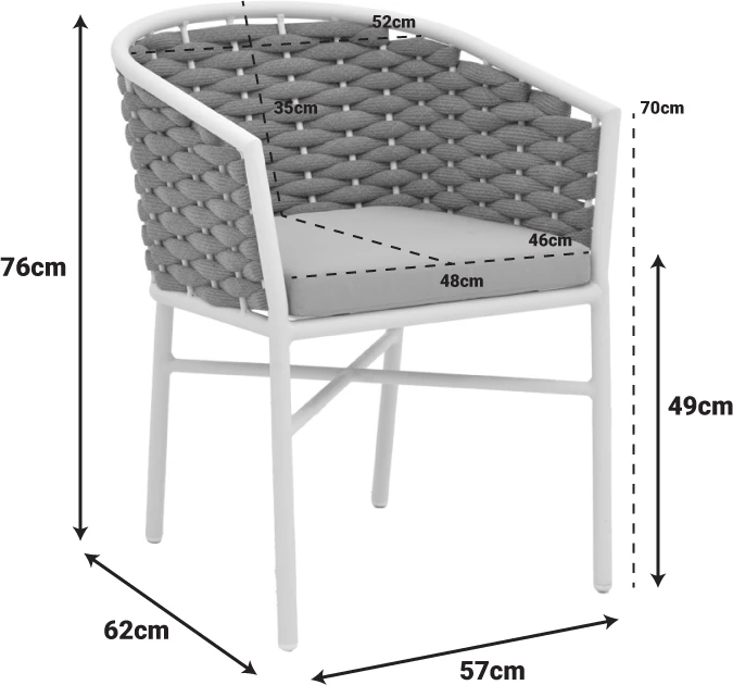 Aluminijast zložljiv stol z belo ogrodje in naravno vrvjo Noevo, 57x62x77 cm