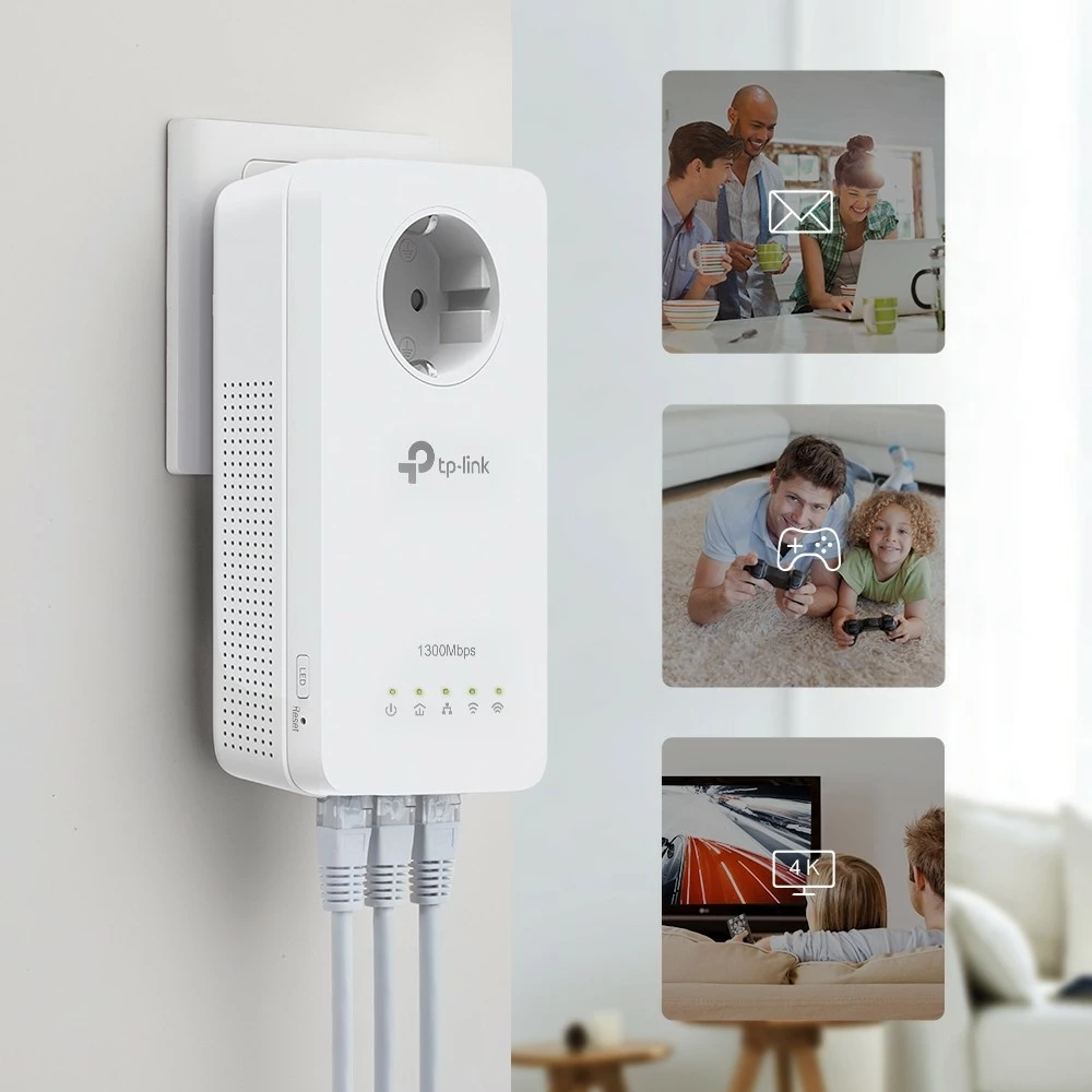 Powerline adapterji TP-Link TL-WPA1300P KIT, 1300 Mbit/s, Wi‑Fi 5, beli