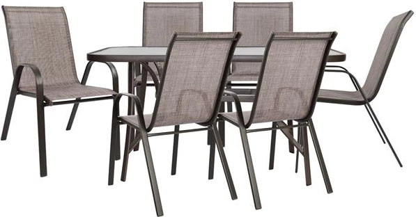 Komplet jedilne mize 7 kosov miza & 6 Leon s tekstilom rjave barve FH5206.02