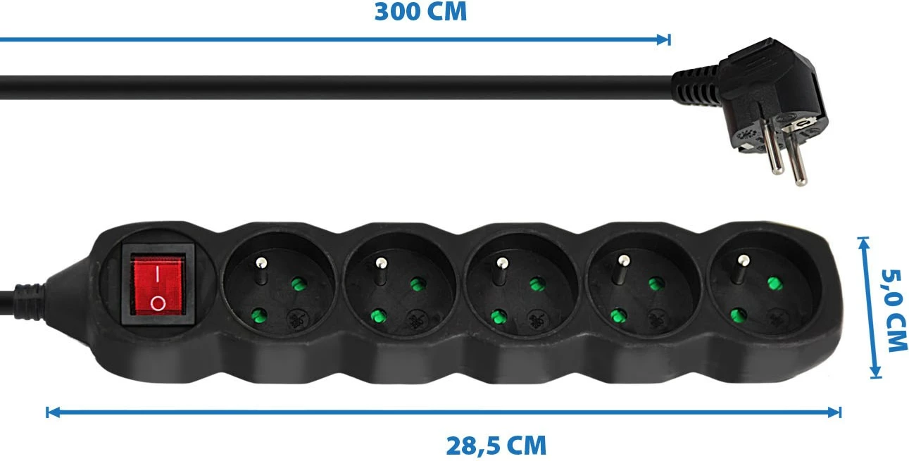 Razdelilec napajanja, 5 vtičnic, 3 m, črn - Esperanza ELK215K
