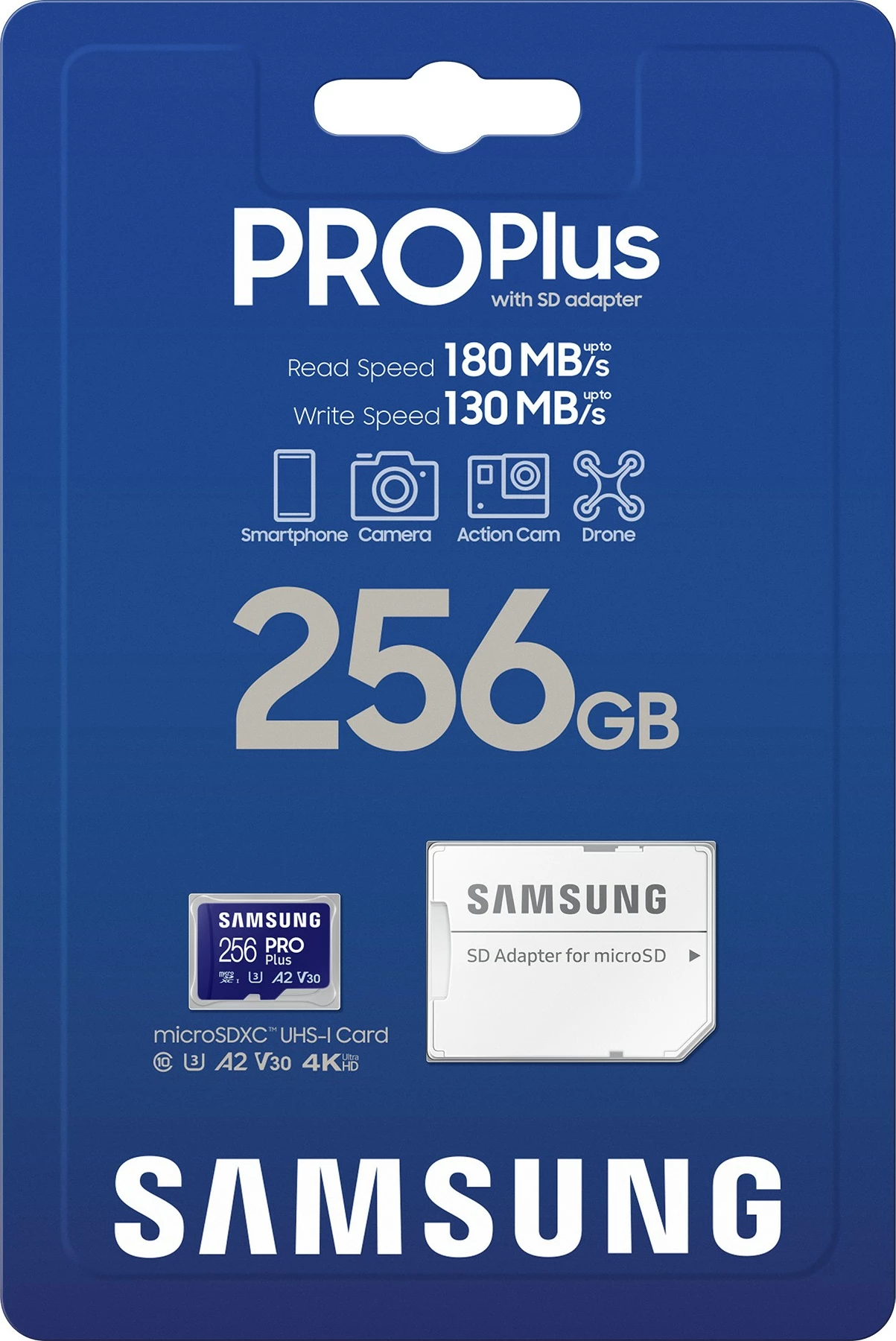 MicroSD kartica PRO Plus 256 GB, UHS-I, Class 3, 180/130 MB/s, modra — Samsung MB‑MD256SA/EU