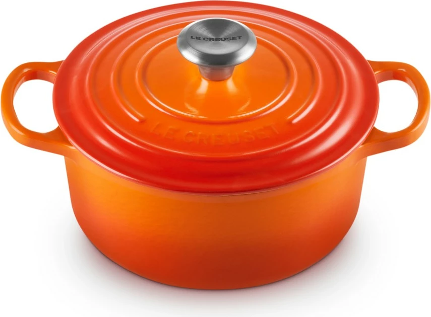 Okrogel lonec iz emajliranega litega železa 18 cm, Le Creuset Signature, oranžen