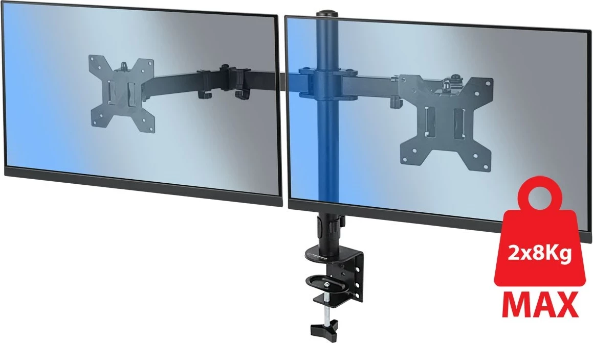 Držalo za dve monitorji Esperanza ERW018, 10–27'', do 8 kg, črno