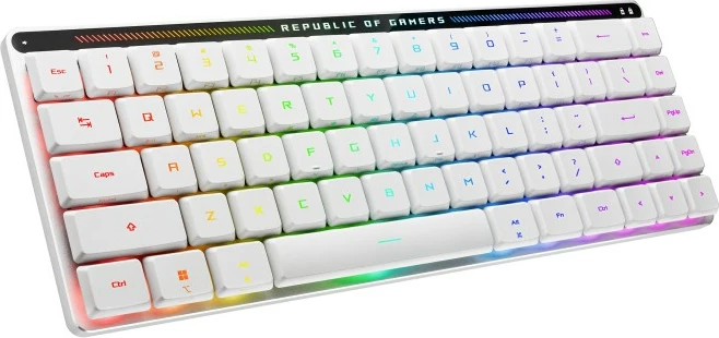 Kompaktna gaming tipkovnica ROG Falchion RX 65% Low Profile, ASUS, RGB, žična in brezžična, QWERTZ, bela