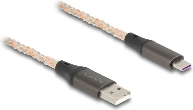 Transparenten USB kablinski Type-A na Type-C, 1 m, RGB, DeLOCK