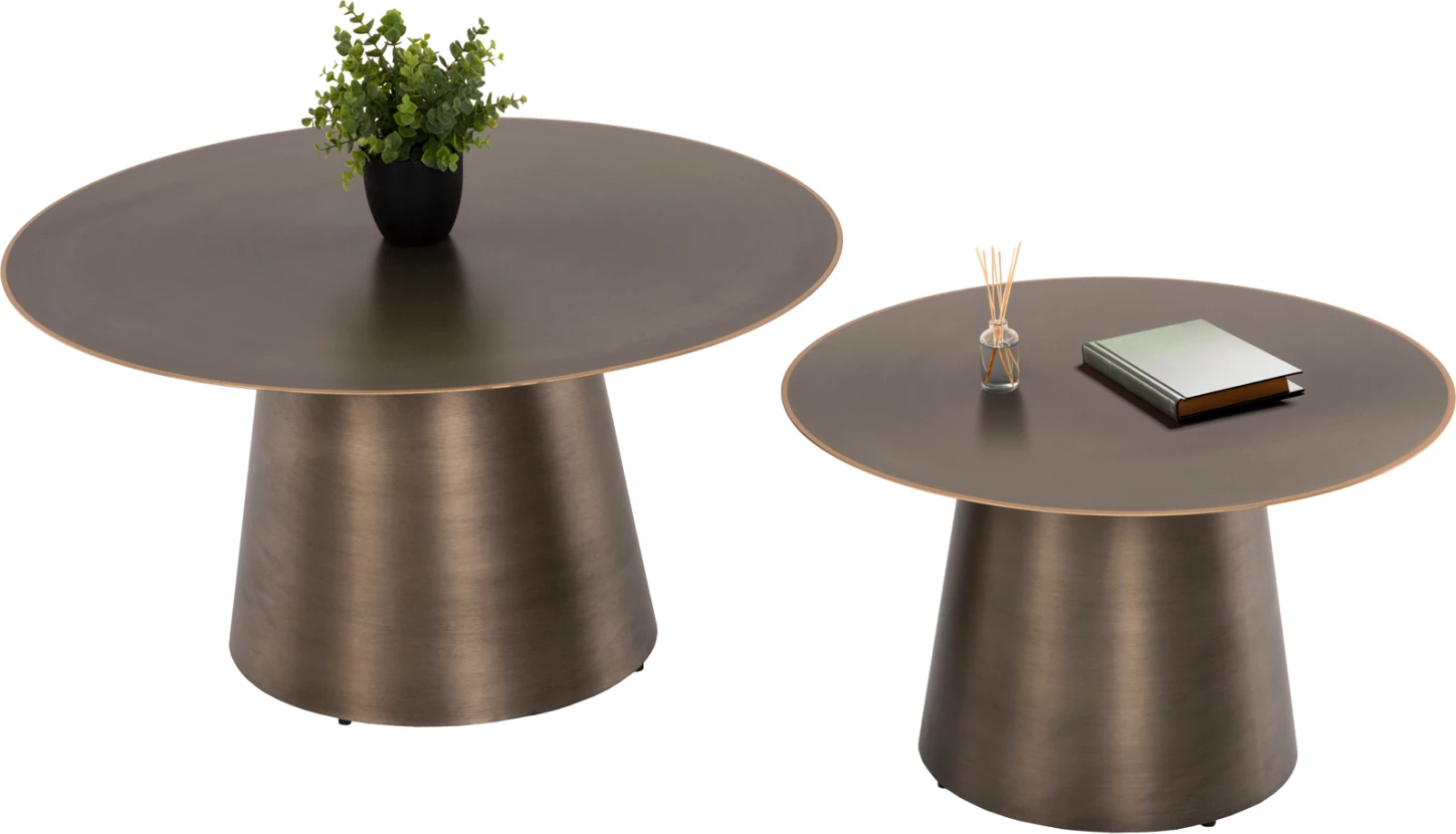 Klubske mizice 2 kosa NICKELY FH9667 kovina v niklju antik Φ80x41H & Φ60x36H cm