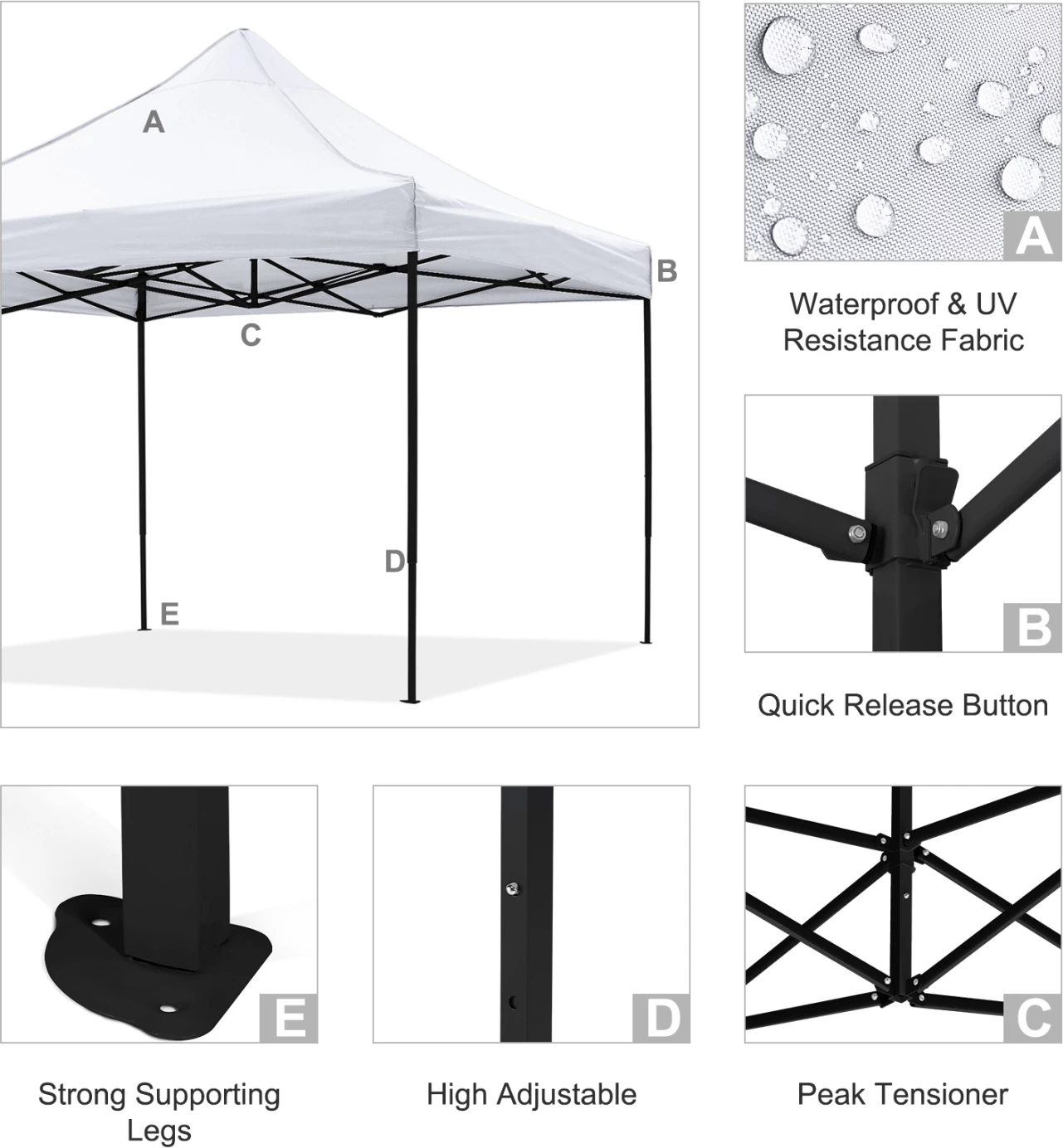 Zložljiv kovinski paviljon MATTHEW FH6310 s črnim okvirjem in belo senco 3x3x3.10Hm