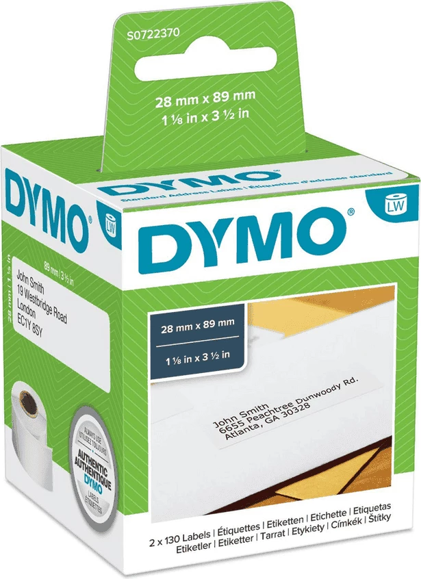 Samolepilne etikete 89 x 28 mm, dvojno pakiranje 2x130, črno na belem - Dymo 99010 (S0722370)