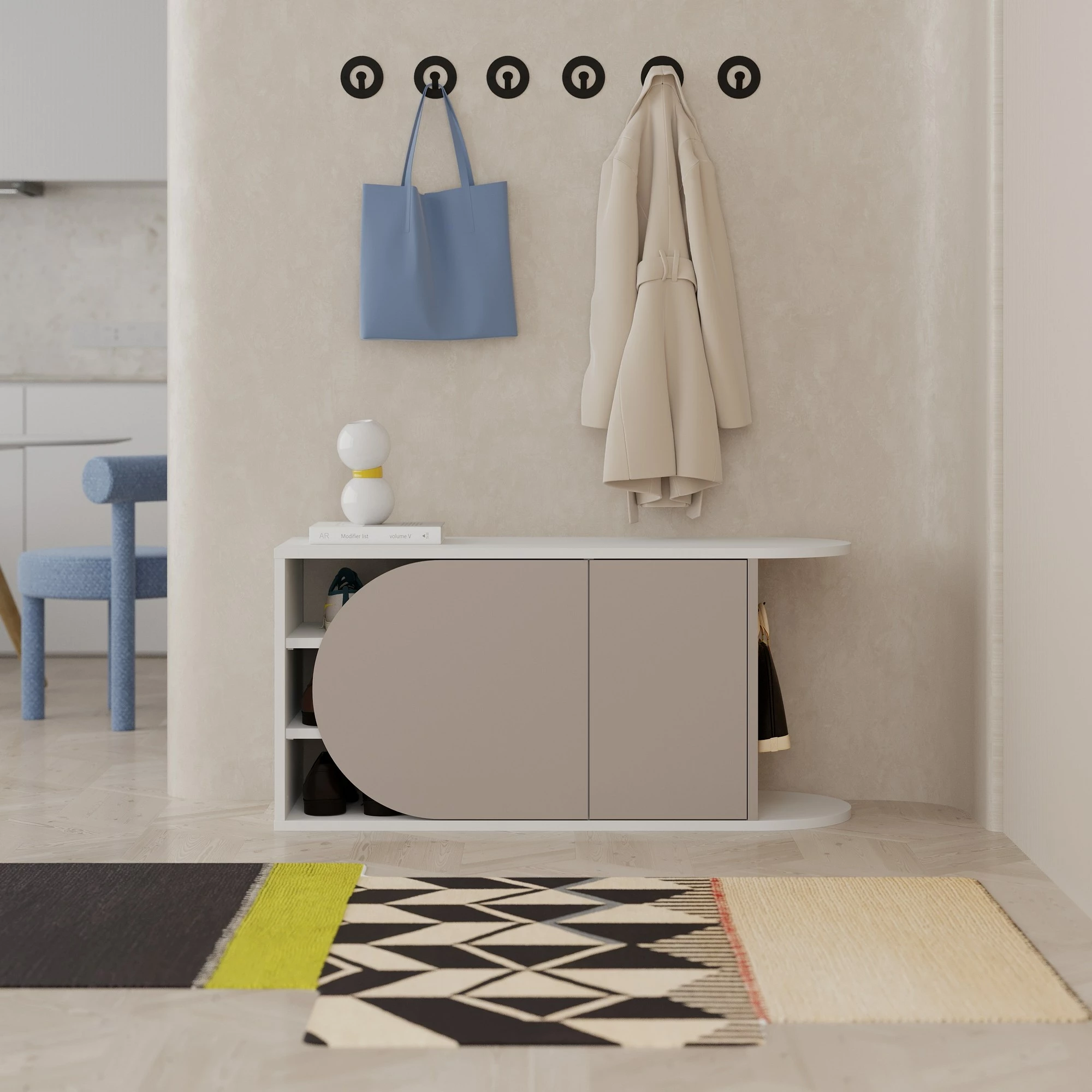 Omarica za čevlje z sediščem, Skye Decor, bela in svetlo moka