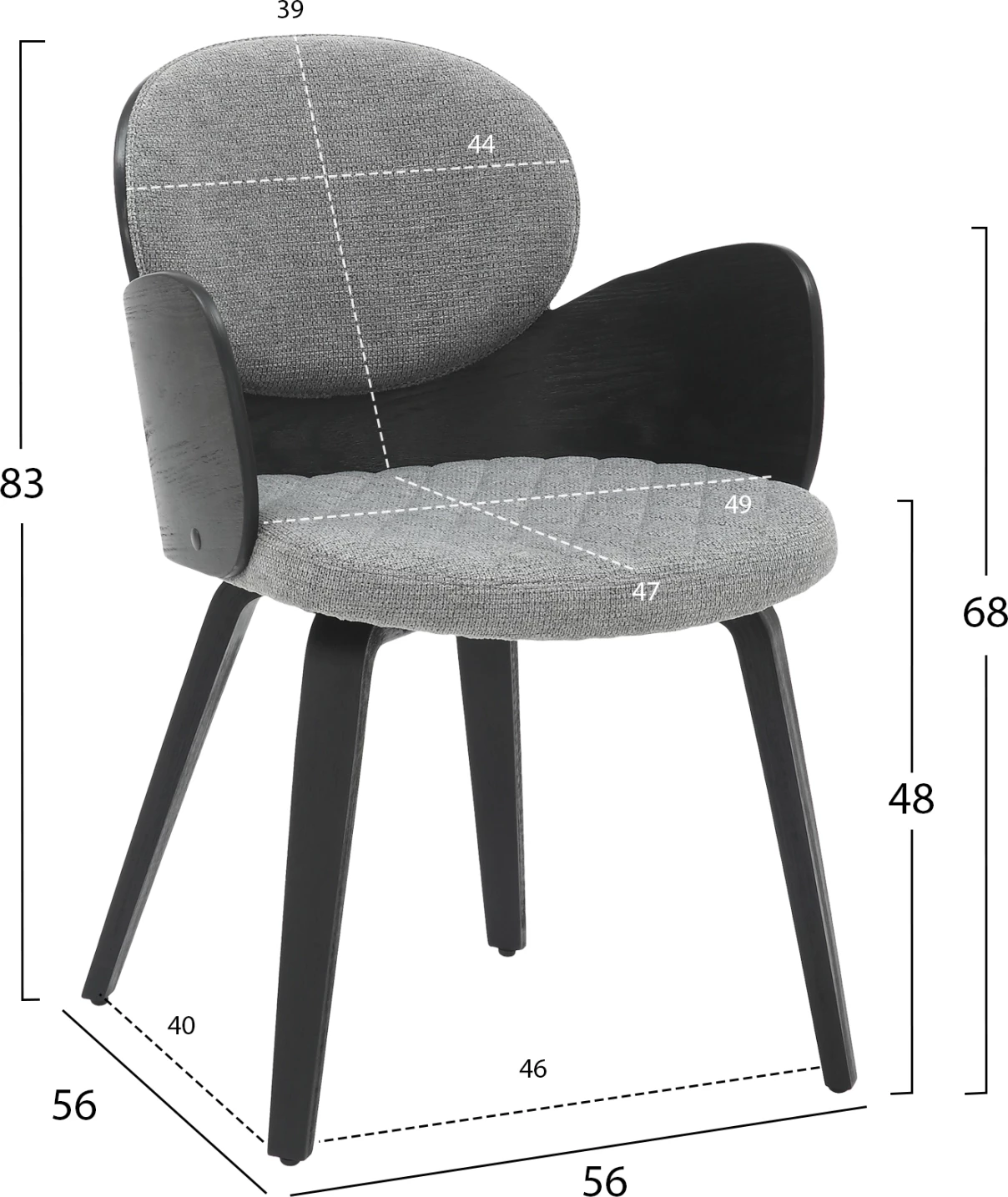 Jedilniški naslanjač DARNELL FH9974.02 vezan les v črni barvi-siva tkanina 56x56x83Hcm
