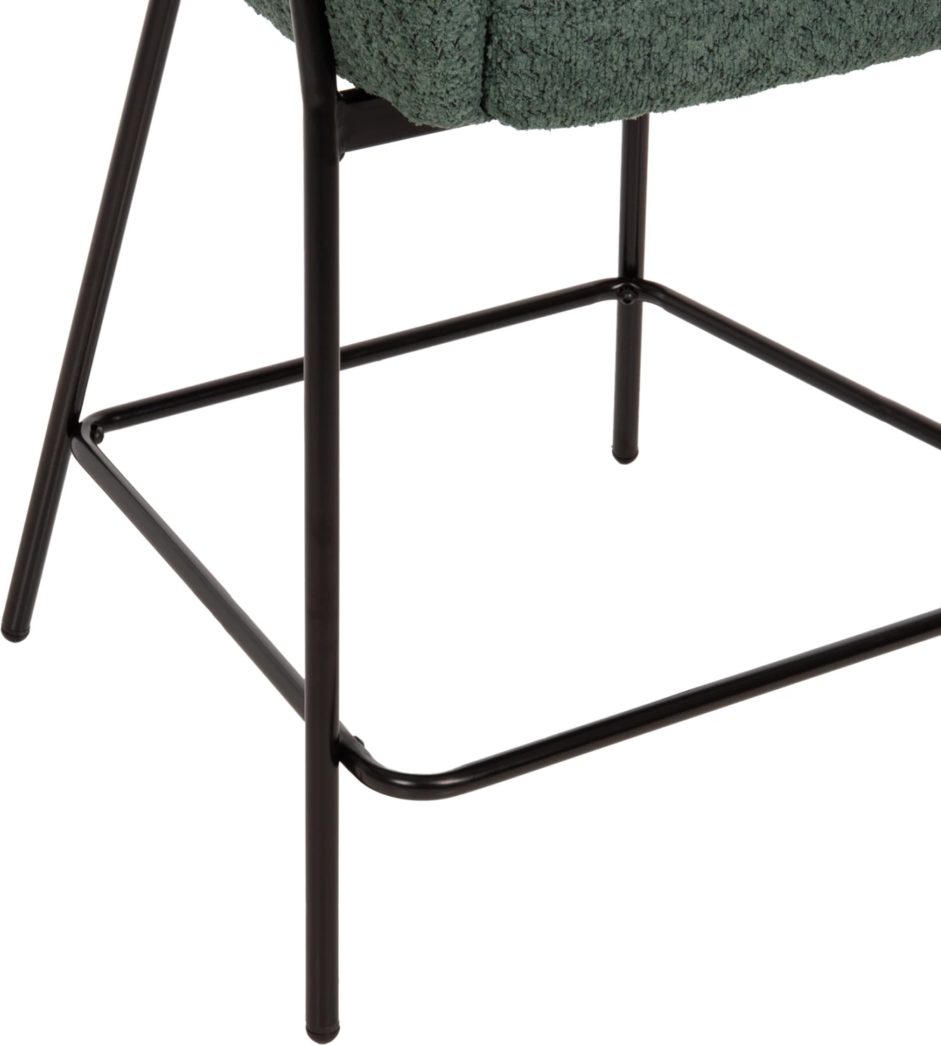 Barski stol srednje višine WOLF FH8584.03 v petrol zelenem bouclé blagu-črne kovinske noge 56x56x96Hcm, set 2 kosov