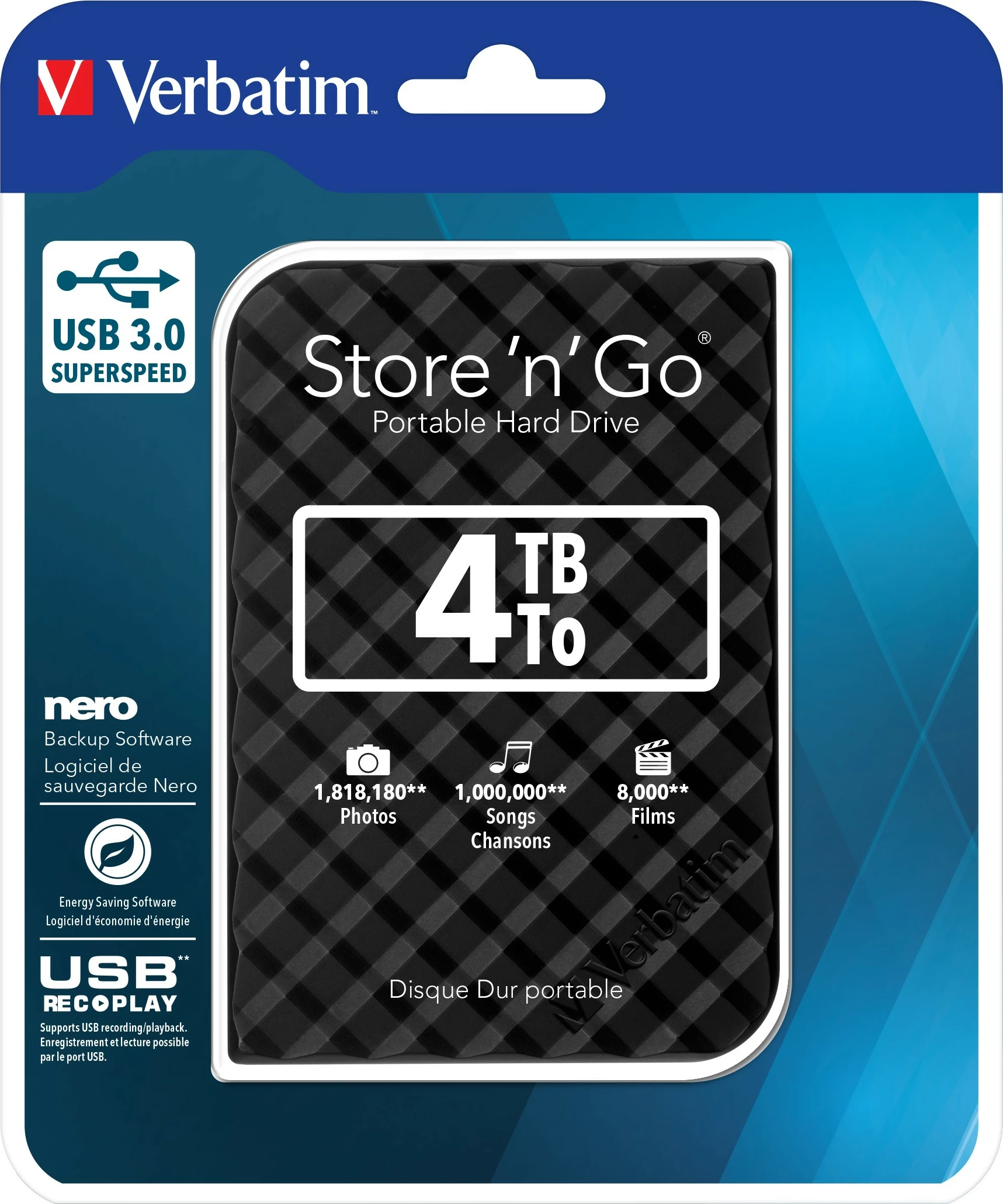 Zunanji trdi disk 4TB, USB 3.0, črn — Verbatim Store'n Save Gen2