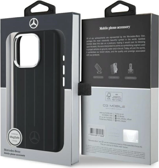 Silikonski ovitek z navpičnimi črtami za iPhone 16 Pro 6,3" Mercedes MEHMP16L23SUVSK, MagSafe, črn