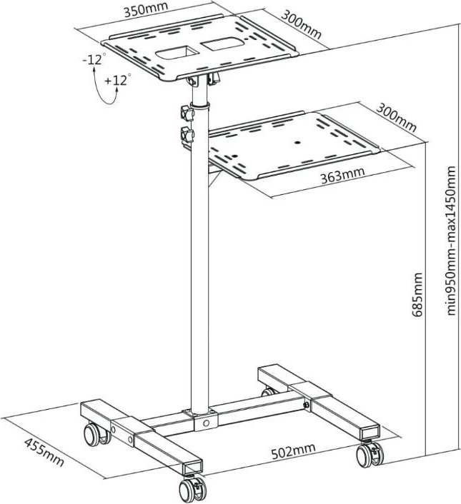 Mobilna miza za projektor Techly 362145, kovinska, črna