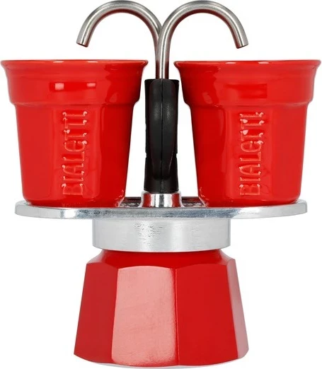 Moka pot Bialetti Mini Express, rdeča 2 skodelici + 2 skodelnička