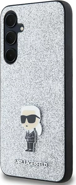 Lesketajoč ovitek Karl Lagerfeld Fixed Glitter Ikonik za Samsung Galaxy A35, srebrn