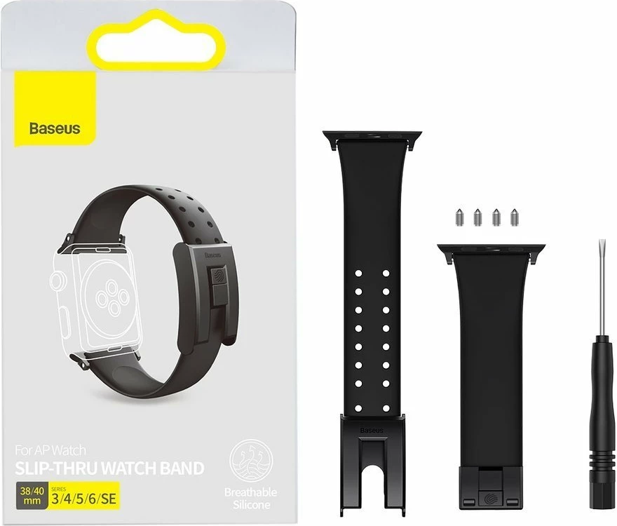 Zapestni trak za Apple Watch Series 3/4/5/6/SE 38mm/40mm, Baseus, črn