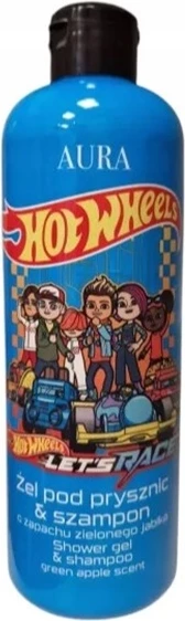 Šampon in gel za tuširanje za otroke, zelena jabolčna aroma 500 ml Aura Hot Wheels